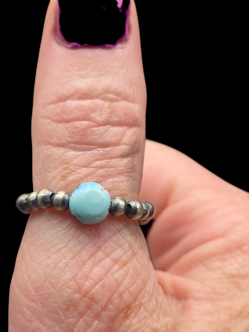 Sterling Stretchy Beaded Ring with Sky Blue Golden Hill Turquoise